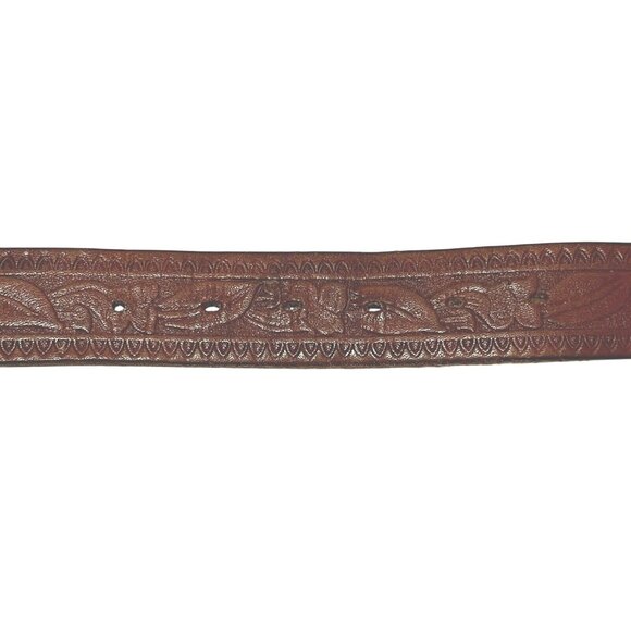 Hand-Tooled Steerhide Brown Leather Belt With Leaf Design Size 38 Stamped B1892 - Picture 4 of 7
